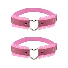 2PCs Lace Heart Thigh Garter Belt Adjustable Leg Garters for Women Pink