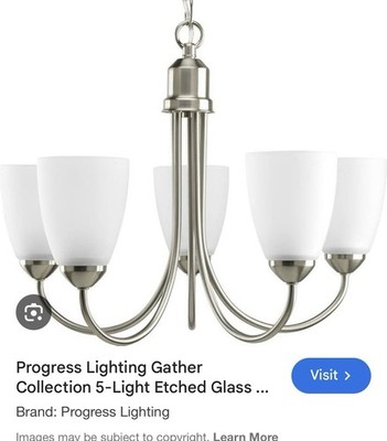 Progress Lighting P4627-09 Gather 5-Light Brushed Nickel Chandelier Bell Shade