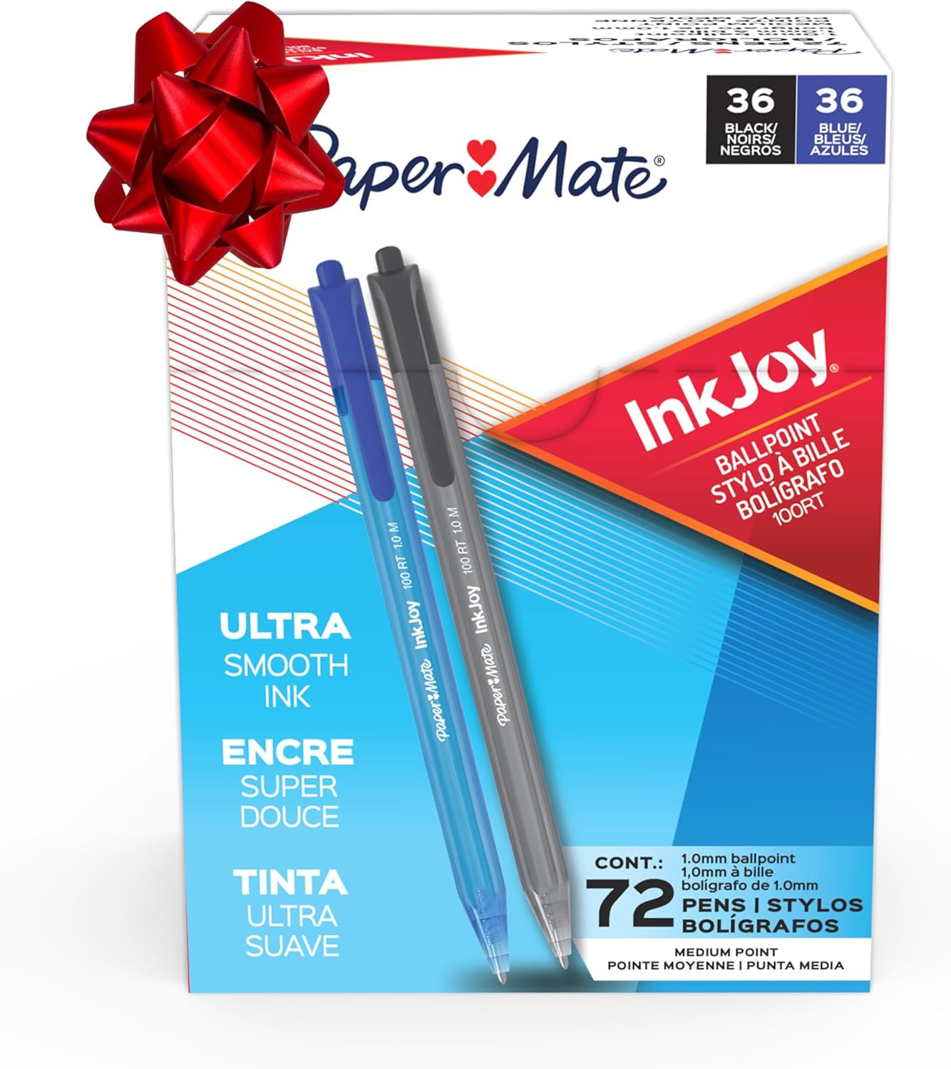 Inkjoy 100RT Ballpoint Pens, Medium Point (1.0Mm), Black and Blue Ink, 72 Count