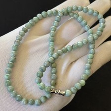 Natural Burmese Green Jade Jadeite Beaded Necklace, Width 6 mm, Length 20 inch