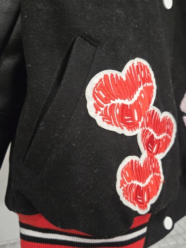 Caresha Please Wool Jacket With Leather Sleeves Youth Size L, Black And Read - Picture 4 of 17