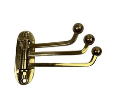 Brass Triple Swivel Swing Coat Hooks Wall Mounted Set Solid Vtg 3 Hook Vintage