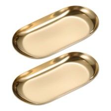 2pcs Stainless Steel Decorative Tray 3.9" Oval Serving Tray, Rose Gold