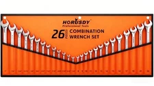 HORUSDY 26-Piece Combination Wrench Set w/ Roll-up Pouch, SAE & Metric