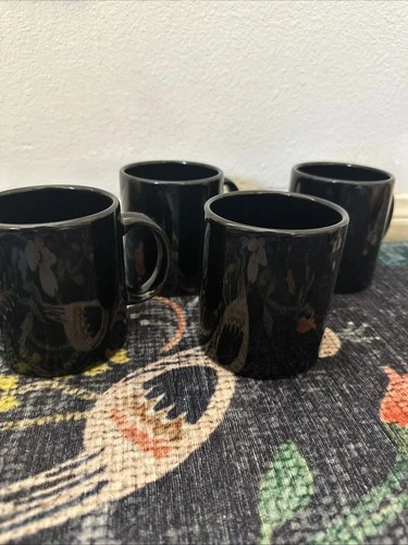 Set Of 4 Vintage Mid Century Waechtersbach Spain Solid Plain Black Mugs