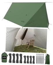  Hammock Rain Fly Waterproof - Premium Hammock Tarp with Doors to Stay A Green