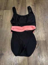 Vtg La Blanca Belted Black Neon Pink Swimsuit Side Cut Out Sz 12 Made in USA 80s