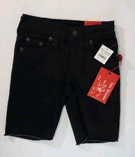 True Religion Boys Geno Relaxed Jean Shorts Black Cut Off Style 3T NWT