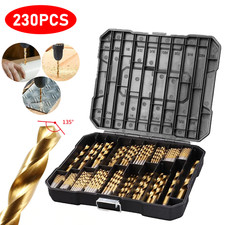 230 Pcs HSS Drill Bit Set Titanium Jobber Twist Drill Kit Steel Metal 1/16"-1/2"