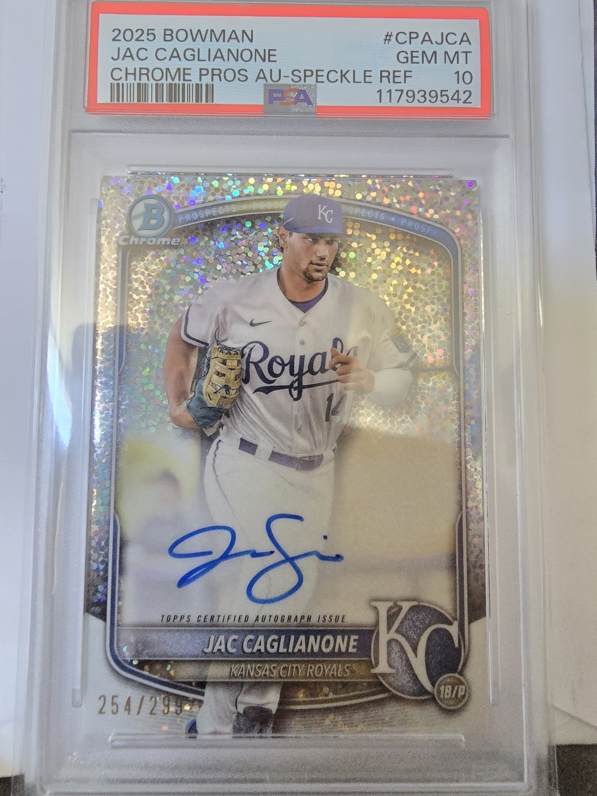 2025 Bowman Chrome Autograph Jac Caglianone #CPA-JCA Speckle Refractor /299 RC)