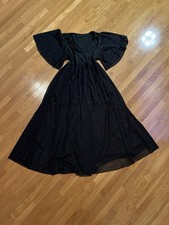 Shein Curve Black Glitter Midi Dress 4XL Flutter Sleeves V Neck Party Wear