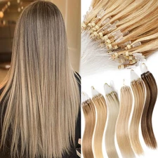 Thick 150G Micro Loop Ring Remy Human Hair Extensions Beads Highlight Full Head