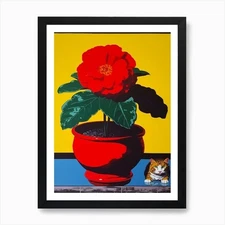 Dahlia With A Cat 3 Pop Art  Art Pr Framed Wall Art Poster Canvas Print Picture