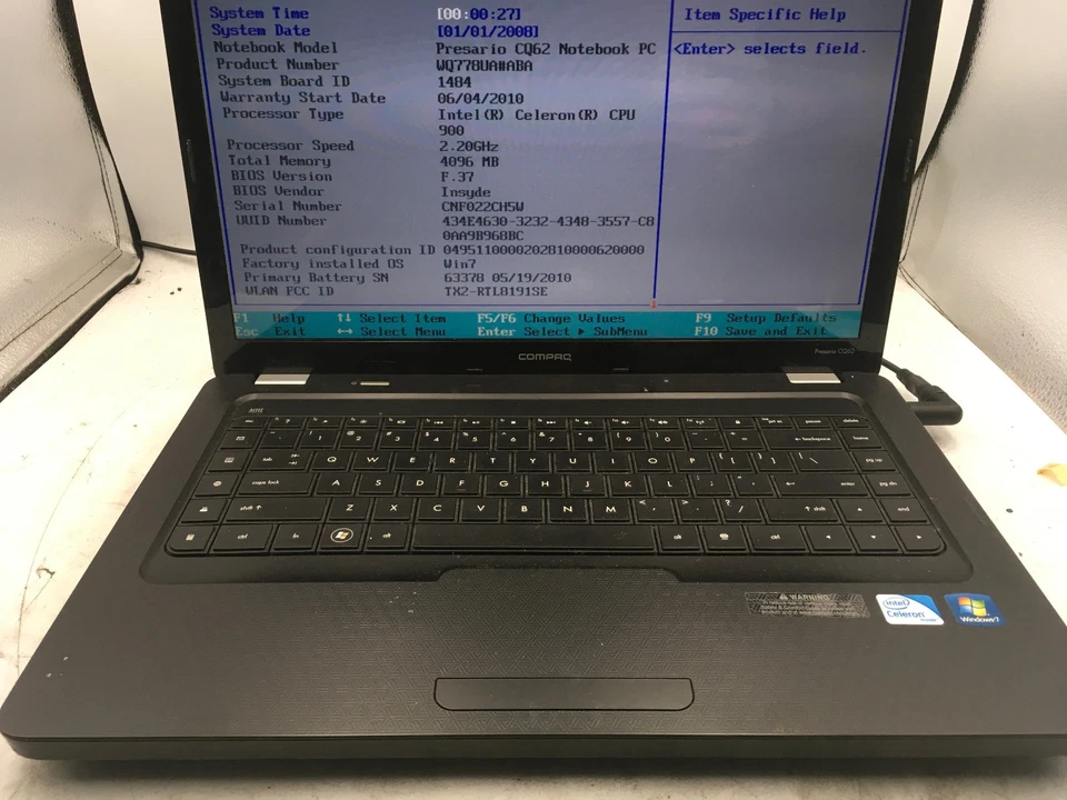 COMPAQ PRESARIO CQ62 - BOOTS TO BIOS - INTEL CELERON - 4GB RAM - READ DESC - BB - Image 3 of 4