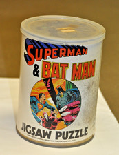Superman  Batman Jigsaw Puzzle   Vintage DC Comics Canister Puzzle