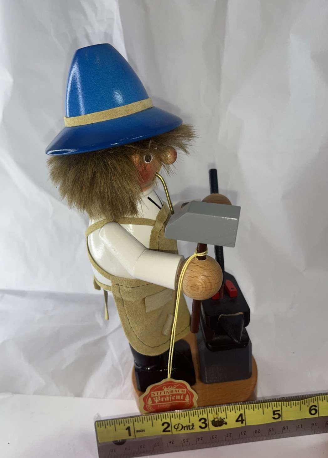 Blacksmith Steinbach Wood  Smoker Incense VTG German 10“ i Anvil Hammer Blue Hat