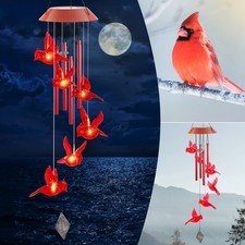 Cardinal Solar Wind Chimes,Red Bird Chimes for Outside Garden Decor, Garden G...