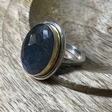 NEW Sundance Jewelry Catalog Silver Gold Bezel Faucted Labradorite Oval Ring 8