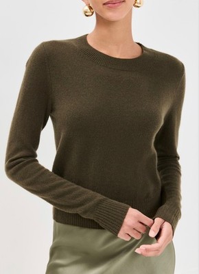 REFORMATION Pine Tree Olive Green Dana Cashmere Crew Sweater Pullover M = 6/8 US