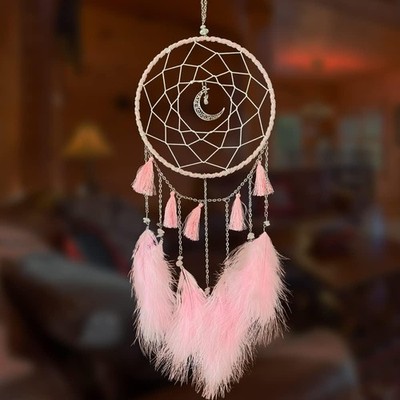 Dream Catcher Handmade Pink Feather Native American Circular Net for Boys Bed...