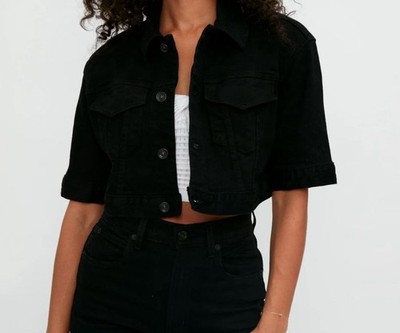 SLVRLAKE Women's Black Lola Cropped Trucker Top Sz XS