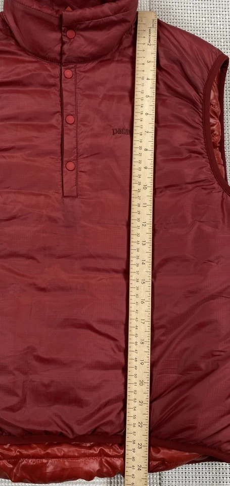 Chaleco Pullover Vintage Patagonia Micro Puff Unisex Rojo Botones a Presión Pequeño Raro Foto 3 de 4
