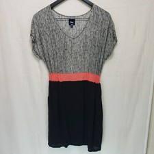 Gap Dress Women Small S Black Gray Coral Colorblock V-Neck Pockets Elastic WaisT