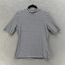 Gap Top Women Medium White Blue Striped Stretch Extensible Essential Comfort