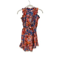 Zimmermann Kids Floral Cotton Ruffle Dress Blue Orange Lace Trim Sleeveless