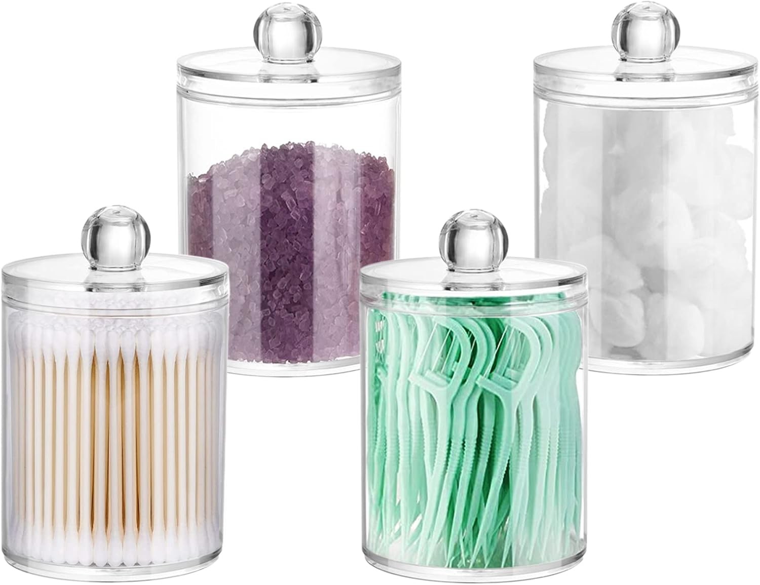 4 Pack Clear Plastic Cotton Ball & Qtip Storage Canisters 2.7x3.5 Inch