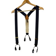 Trafalgar Men  s Navy Blue Stretch Fabric Brown Leather Suspenders OS