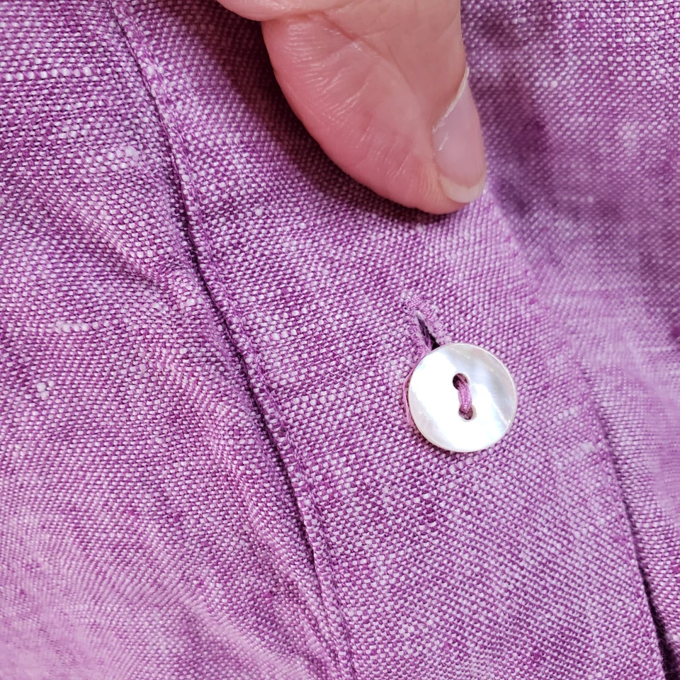 Blusa pulôver feminina túnica de linho Chicos 3 16/18 lilás roxa 1/2 botões - Imagem 3 de 4