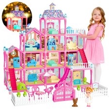 Villa Playset for Girls Ages 3-7, 4-Story 12 Room House with 2 Dolls, Furniture