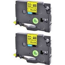 2PK Black on Yellow Compatible For Brother 2:1 HSe-621 8.8mm Heat Shrink Tube