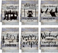 Set of 6 Camping Kitchen Towels Happy Camper Tea Towels Absorbent Farmhouse Dish