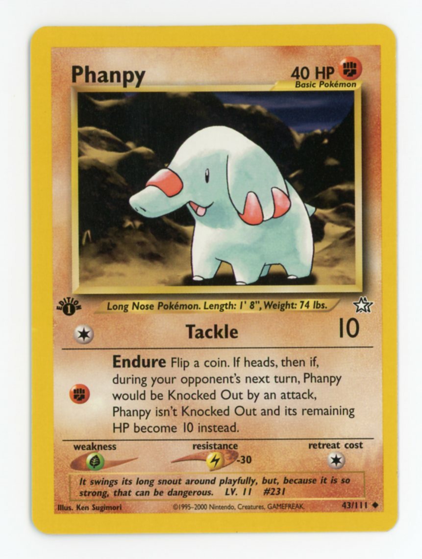 Phanpy 43/111 1st Edition Neo Genesis Uncommon Pokemon - Near Mint!