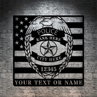 Plaque Personnalisée Police - Insigne Métal Avec Ton Prénom, Décoration Murale Cadeau Flic (personnalisable, 4 Lignes)