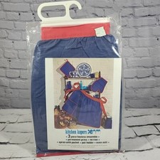 Kitchen Kapers Vintage Hostess Set Apron Potholder Oven Mitt Blue New in Package