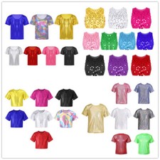 Kids Girls Boys Sequins Modern Jazz Hip Hop Street Dance Tops Shirt Vest Costume