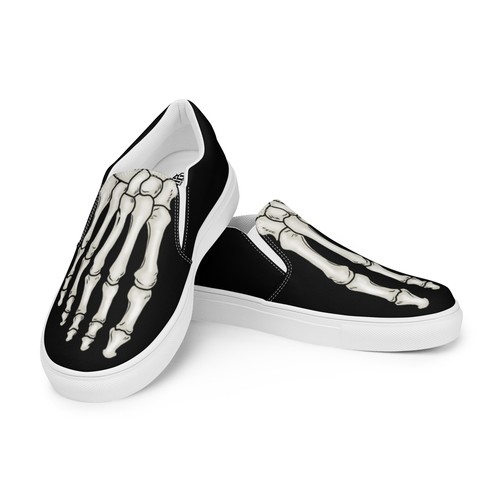 Elliz Skeleton Foot Unisex Slip-on Skater Shoes - Goth Skateboarding Sneakers - Picture 2 of 26
