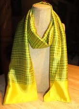 Oblong scarf; houndstooth; yellow-green, sage; 60x9.5 in. silk blend 