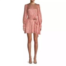 ALICE + OLIVIA Stacey Bendet Molli Floral Belted Mini Dress $495 Size 10 Red Tan