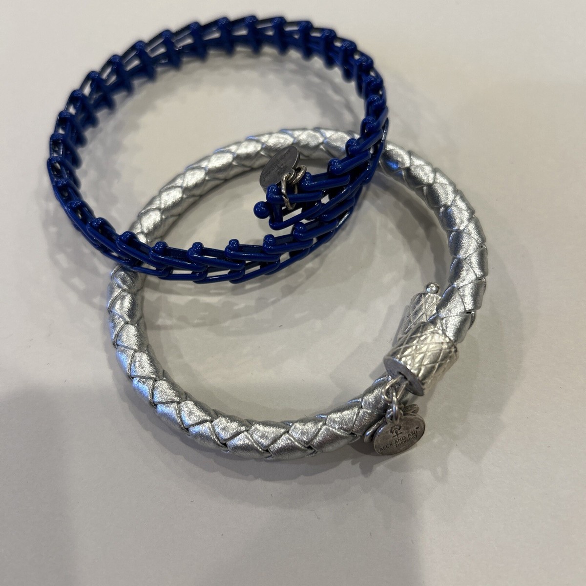 Alex And Ani Energy Bracelets Silver Braided Leather And Blue