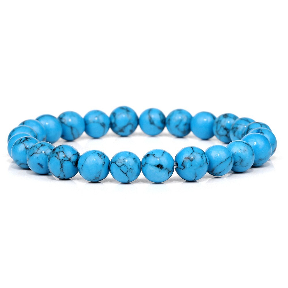 Bracelet Perles Howlite Turquoise Fait Main - Sur Mesure - Sans Fermoir (élastique)