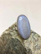 Dramatic Natural Blue Lace Agate, Sterling Silver Handmade Ring. Ring Size 5 3/4