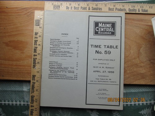 maine central railroad Mitarbeiterfahrplan # 59 & Updates 27.04.1958