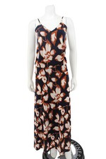 Allison Joy Blue Brown Geometric Print Matte Jersey USA Made Maxi Dress Size M