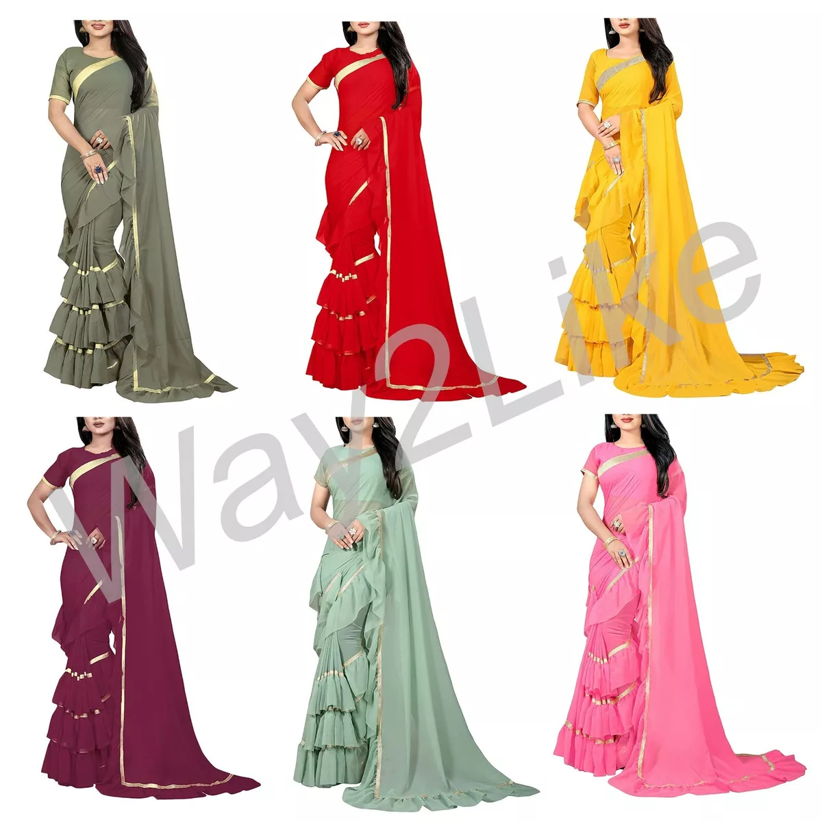 Women s Ruffle Bollywood Saree Blouse Georgette Designer Party