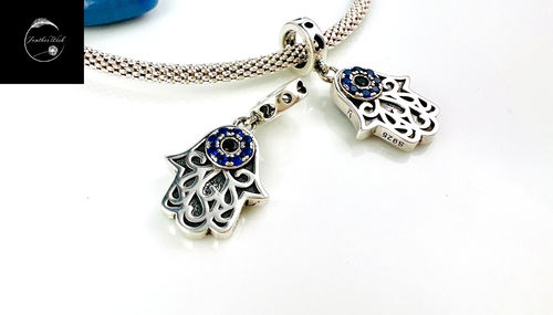 Sterling Silver 925 Charm Lucky Hamsa Evil Eye Pendant Dangle Friend Family Wife - Picture 10 of 12