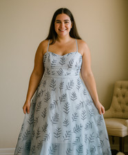 Shein Formal Dress Womens Size XL Blue Embroidered Sequins High Low Fancy Dressy